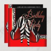 ブラック金ゴールドレッドゼブラハイヒールバースデーパーティー 招待状 (正面/裏面)