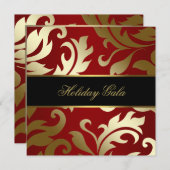 ブラック金ゴールドレッドダマスクホリデーパーティー招待状 招待状 (正面/裏面)