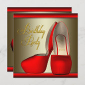 ブラック金ゴールドレッドハイヒールシューズバースデーパーティー 招待状 (正面/裏面)