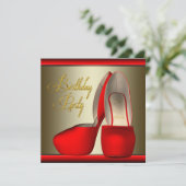 ブラック金ゴールドレッドハイヒールシューズバースデーパーティー 招待状 (スタンド正面)