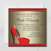 ブラック金ゴールドレッドハイヒールシューズバースデーパーティー 招待状 (裏面)
