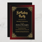 ブラック金ゴールドレッドバースデーパーティー 招待状 (正面/裏面)