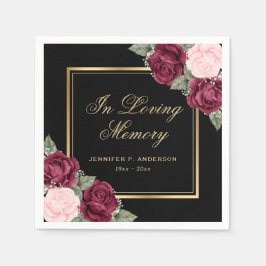 ブラック金ゴールドレッドピンクフローラメモリアル葬儀 スタンダードカクテルナプキン