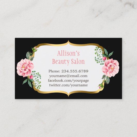 ブラック金ゴールドレッドリップフラワーメイクアップアーティスト美しい 名刺 (裏面)