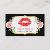 ブラック金ゴールドレッドリップフラワーメイクアップアーティスト美しい 名刺 (正面)