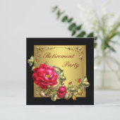 ブラック金ゴールドレッドローズ女性退職パーティー 招待状 (スタンド正面)