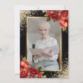 ブラック金ゴールドレッドローゼフォトお祝いオブ・ライフ 招待状 (裏面)