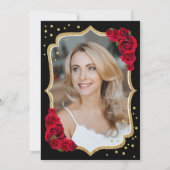 ブラック金ゴールドレッドローゼフォト50誕生日 招待状 (裏面)