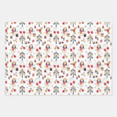 ブラック金ゴールドレッド雪だるまクリスマスツリーズホリデー ラッピングペーパーシート (正面)