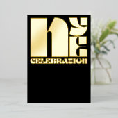 ブラック金ゴールドレトロタイポグラフィ大晦日パーティー 箔招待状 (立ち正面)