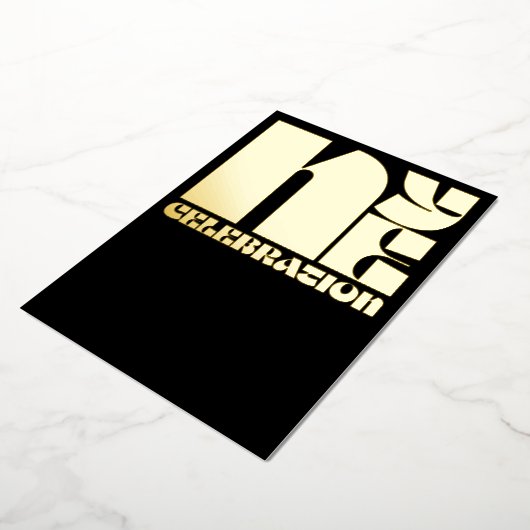 ブラック金ゴールドレトロタイポグラフィ大晦日パーティー 箔招待状 (回転した状態)