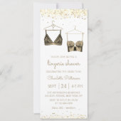 ブラック金ゴールドレースウォーターカラーランジェリーブライダルシャワー 招待状 (正面)