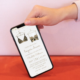 ブラック金ゴールドレースウォーターカラーランジェリーブライダルシャワー 招待状