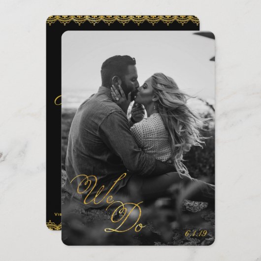 ブラック金ゴールドレー結婚ス写真|スクリプトを実行 招待状 (正面/裏面)