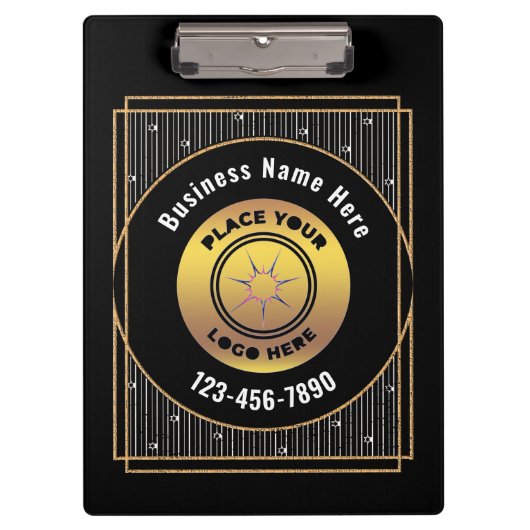 ブラック金ゴールドロゴオフィスのパーソナライズ クリップボード (正面)