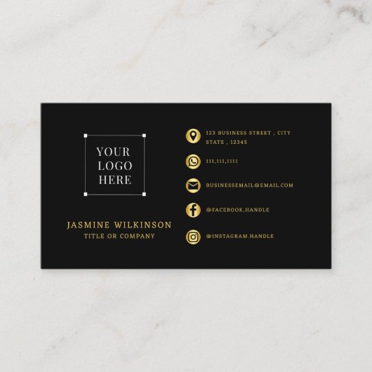 ブラック金ゴールドロゴモダンソーシャルメディアのアイコン 名刺 (正面)