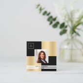 ブラック金ゴールドロゴ写真QRコード スクエア名刺 (スタンド正面)