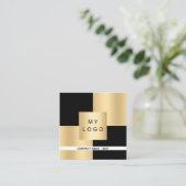 ブラック金ゴールドロモダンゴエレガントQRコード スクエア名刺 (スタンド正面)