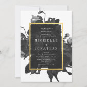 ブラック金ゴールドローズブーケ結婚式招待状 招待状 (正面)