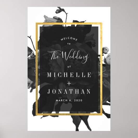 ブラック金ゴールドローズ結婚ブーケのウェルカムポスター ポスター (正面)