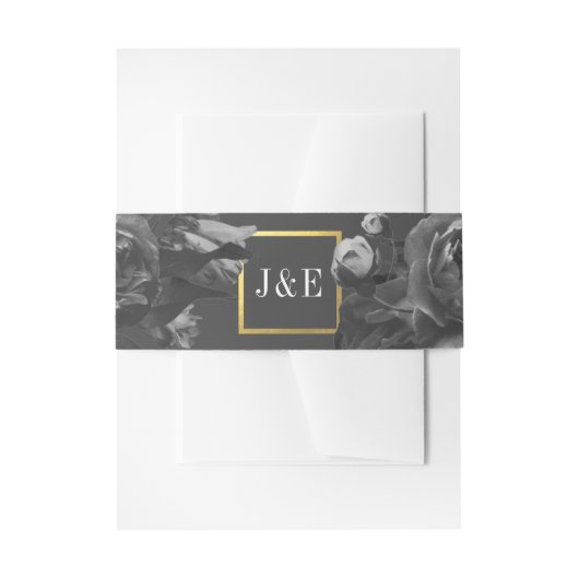 ブラック金ゴールドローズ結婚ブーケ 招待状ベリーバンド (正面例)