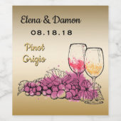 ブラック金ゴールドワインゴブレット婚約パーティ ワインラベル (シングルラベル)