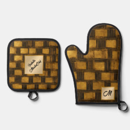 ブラック金ゴールドヴィンテージアールデココレクシ人気があるョン 鍋つかみ&鍋敷きセット