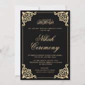 ブラック金ゴールドヴィンテージイスラム結婚教徒 招待状 (正面)