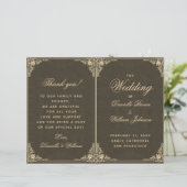 ブラック金ゴールドヴィンテージエレガント折り畳み結婚式 プログラム (スタンド正面)