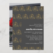 ブラック金ゴールドヴィンテージヒップスター卒業パーティーの写真 招待状 (正面/裏面)