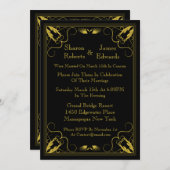 ブラック金ゴールドヴィンテージポスト結婚式招待状 招待状 (正面/裏面)