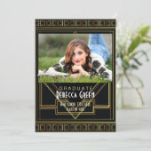 ブラック金ゴールドヴィンテージ素晴らしギャツビー卒業パーティー 招待状 (スタンド正面)