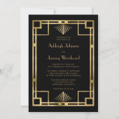 ブラック金ゴールドヴィンテージ1920sデコQRコード結婚s 招待状 (正面)