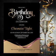 ブラック金ゴールド任意の年齢の誕生日パーティーの招待