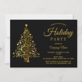 ブラック金ゴールド企業のツリーホリデーパーティー 招待状 (正面)