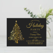 ブラック金ゴールド企業のツリーホリデーパーティー 招待状 (スタンド正面)