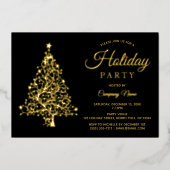 ブラック金ゴールド企業のツリーホリデーパーティー 箔招待状 (正面)