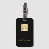 ブラック金ゴールド会社のロゴ名 ラゲッジタグ (正面縦)