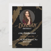 ブラック金ゴールド写真の誕生日パーティーへの招待 招待状 (正面)