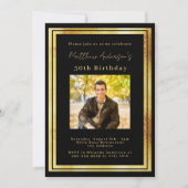 ブラック金ゴールド写真ラグジュアリー誕生日 招待状 (正面)