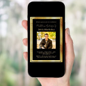 ブラック金ゴールド写真ラグジュアリー誕生日 招待状