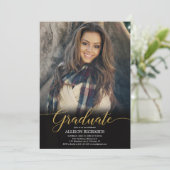 ブラック金ゴールド写真卒業パーティモダンエレガント、 招待状 (スタンド正面)