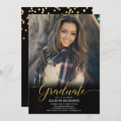 ブラック金ゴールド写真卒業パーティモダンエレガント、 招待状 (正面/裏面)