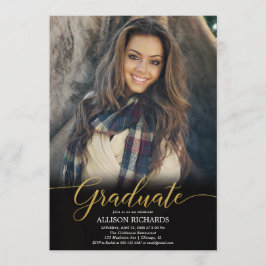 ブラック金ゴールド写真卒業パーティモダンエレガント、 招待状