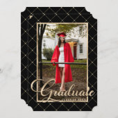 ブラック金ゴールド写真卒業パーティー 招待状 (正面/裏面)