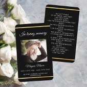 ブラック金ゴールド写真葬儀祈りの言葉カード 名刺