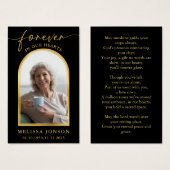 ブラック金ゴールド写真葬儀記念祈りの言葉カード (正面&裏面)