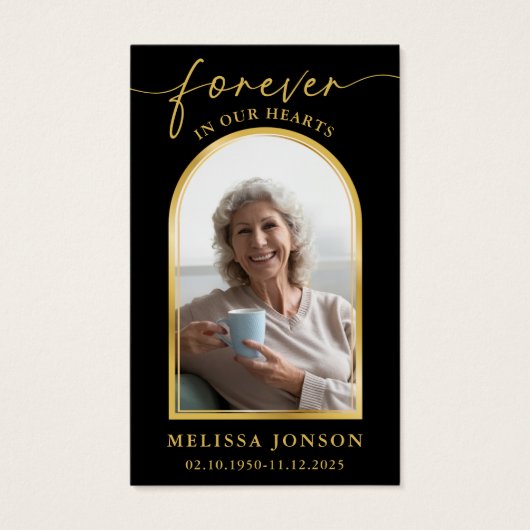 ブラック金ゴールド写真葬儀記念祈りの言葉カード (正面)