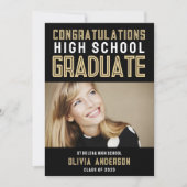 ブラック金ゴールド写真高校卒業 案内状 (正面)