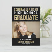 ブラック金ゴールド写真高校卒業 案内状 (スタンド正面)